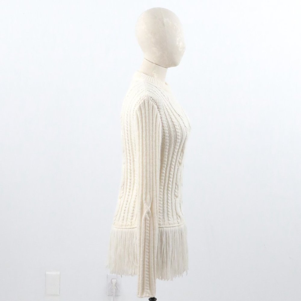 Tory Burch S Wool Fringe Cable Knit Sweater Cream - Picture 5 of 10